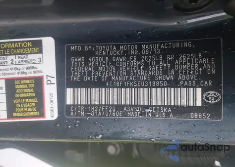 2014 Toyota Camry Se z USA, uszkodzony, nr VIN 4T1BF1FK5EU319850